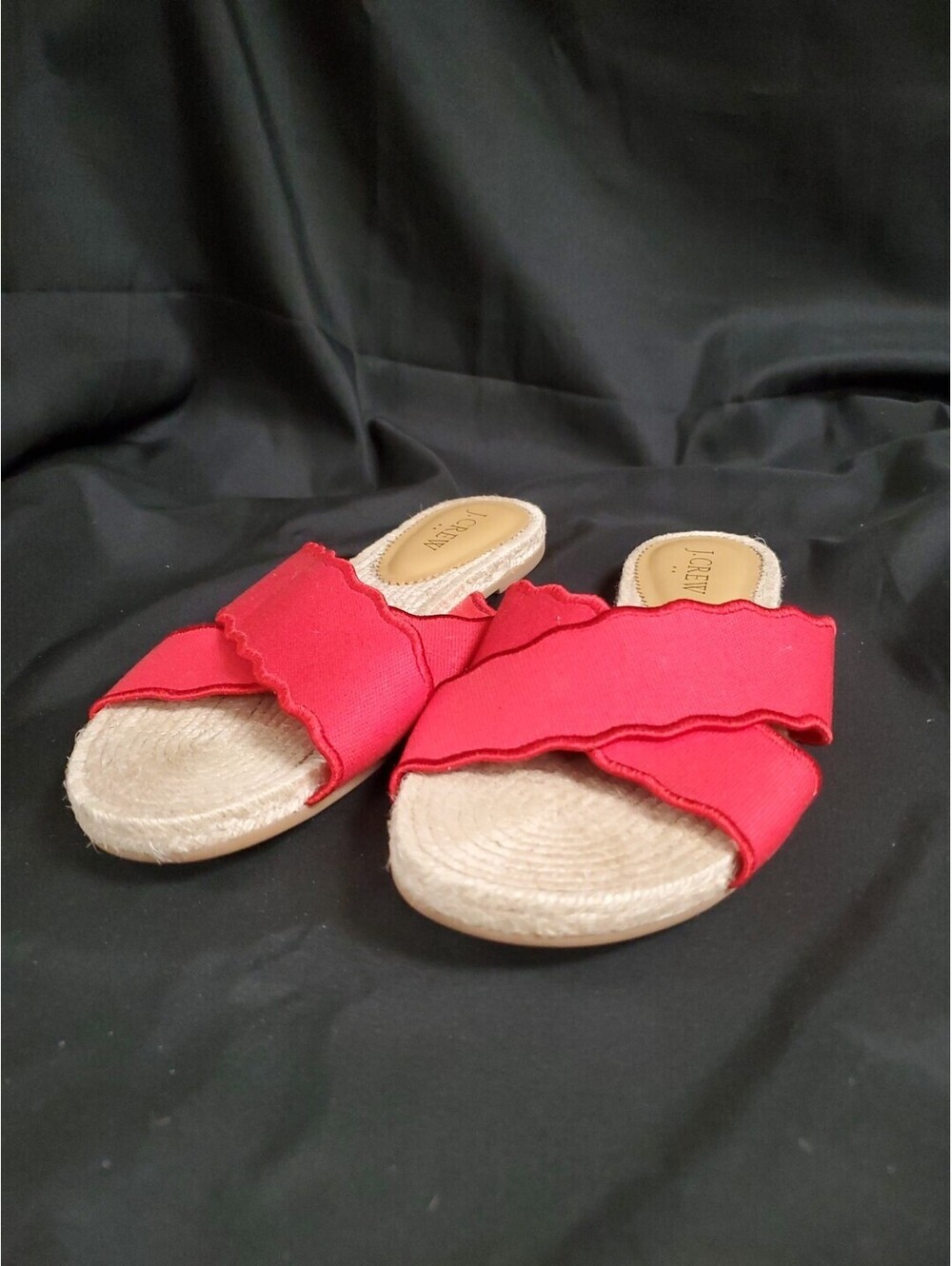 J. Crew Factory Women's Scalloped Slide Sandals Belvedere Red Size 8 EXCELLENT